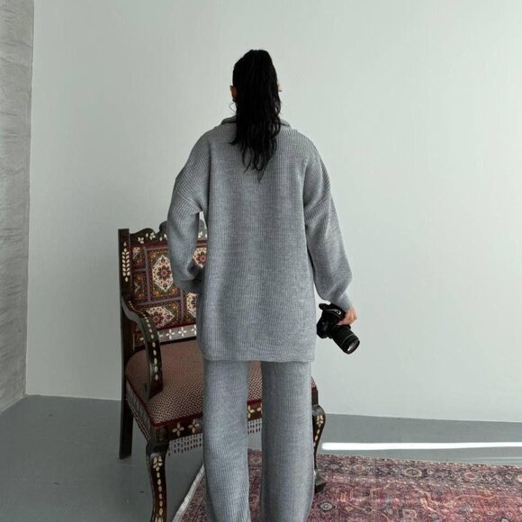 Cozy Grey Knit Sweater & Pant Set Comfy Lounge Wear Gray - Size S, M, L, XL - Picture 3 of 3